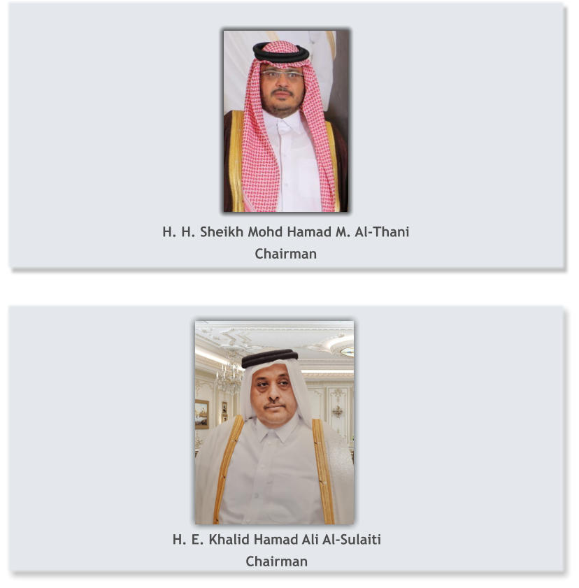 H. H. Sheikh Mohd Hamad M. Al-Thani Chairman  H. E. Khalid Hamad Ali Al-Sulaiti Chairman